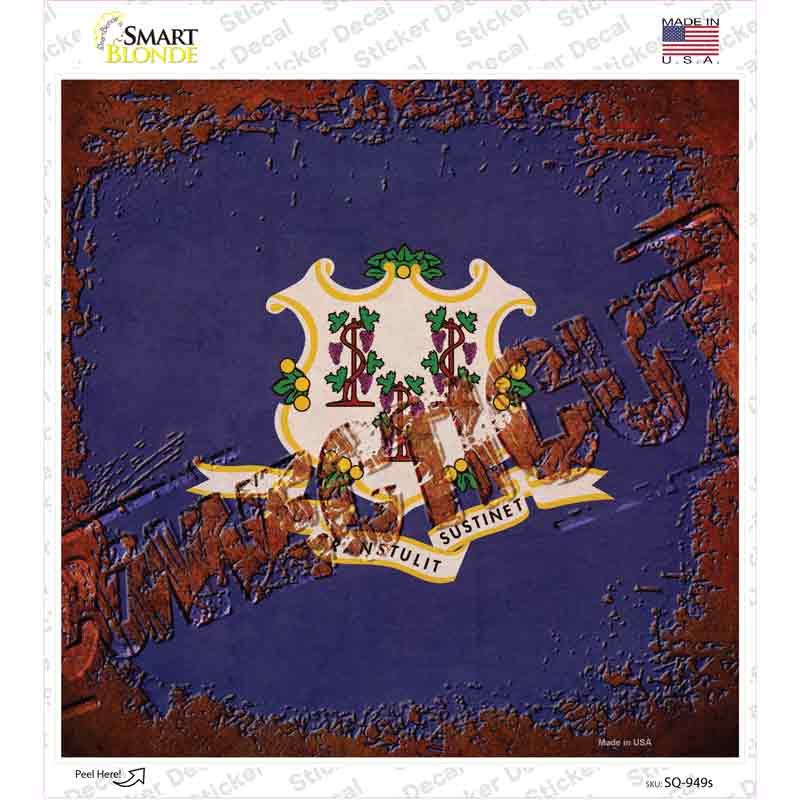 Connecticut Rusty Stamped Novelty Square Sticker Decal