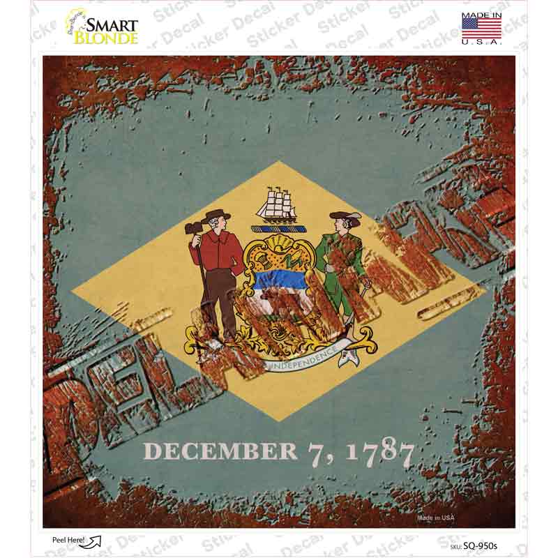 Delaware Rusty Stamped Novelty Square Sticker Decal