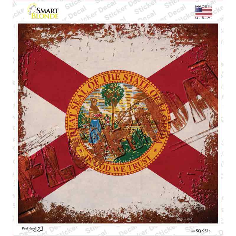 Florida Rusty Stamped Novelty Square Sticker Decal