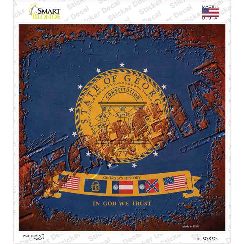 Georgia Rusty Stamped Novelty Square Sticker Decal