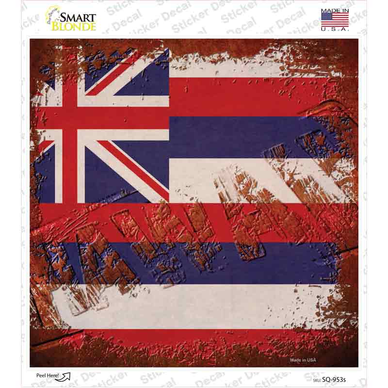 Hawaii Rusty Stamped Novelty Square Sticker Decal
