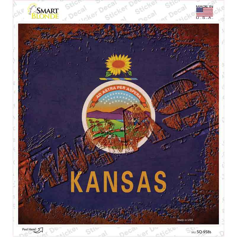 Kansas Rusty Stamped Novelty Square Sticker Decal