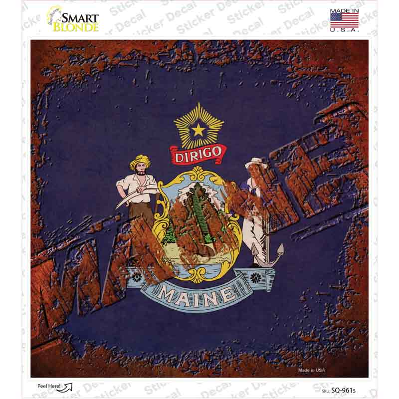 Maine Rusty Stamped Novelty Square Sticker Decal