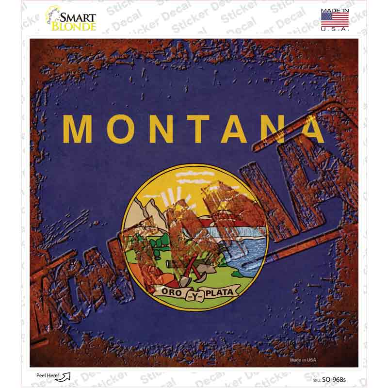 Montana Rusty Stamped Novelty Square Sticker Decal