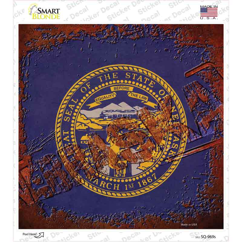Nebraska Rusty Stamped Novelty Square Sticker Decal