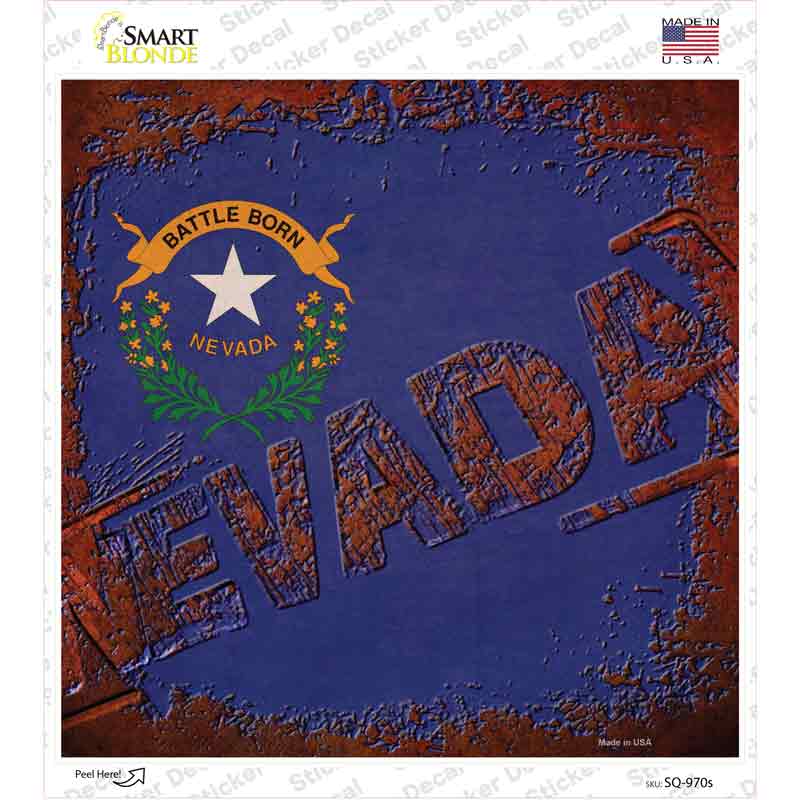 Nevada Rusty Stamped Novelty Square Sticker Decal