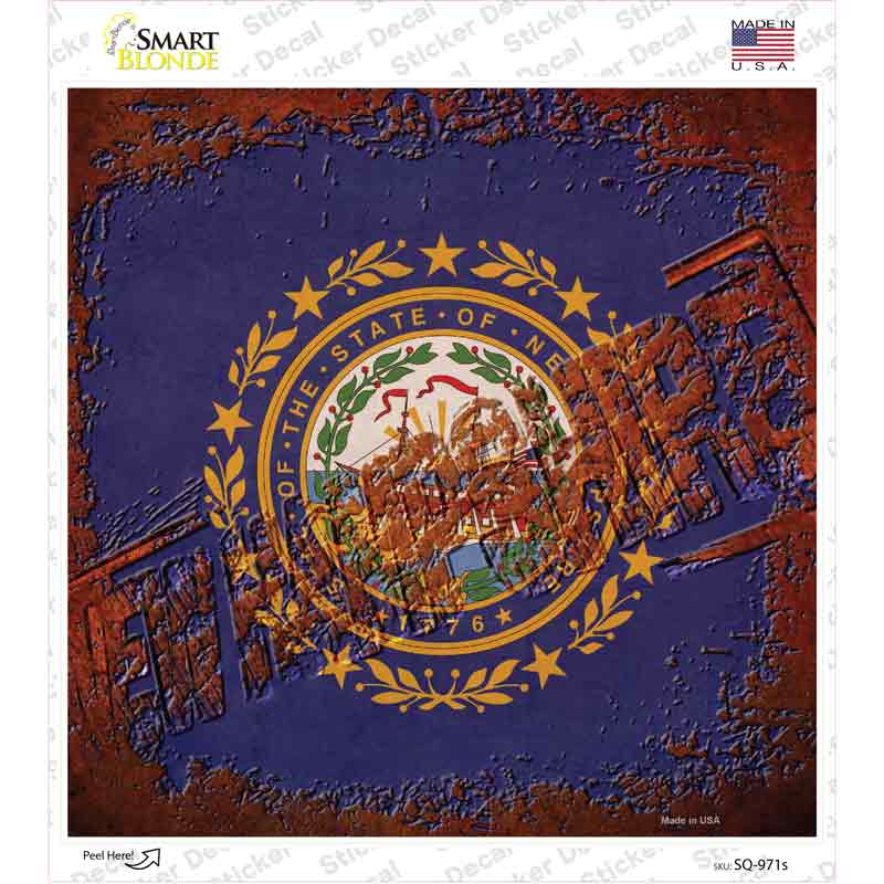 New Hampshire Rusty Stamped Novelty Square Sticker Decal