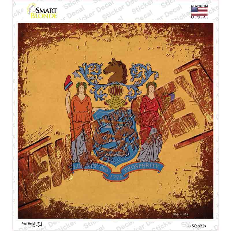 New Jersey Rusty Stamped Novelty Square Sticker Decal