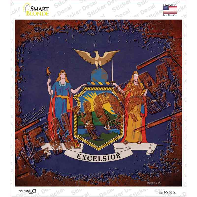 New York Rusty Stamped Novelty Square Sticker Decal