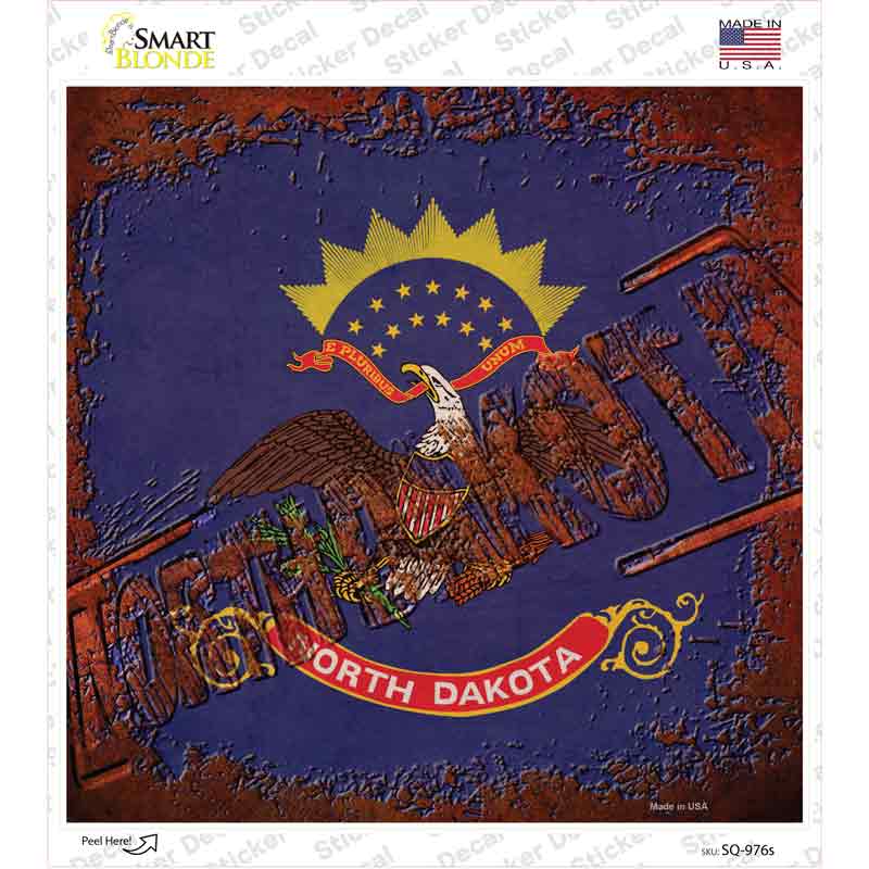 North Dakota Rusty Stamped Novelty Square Sticker Decal