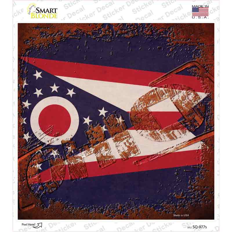 Ohio Rusty Stamped Novelty Square Sticker Decal