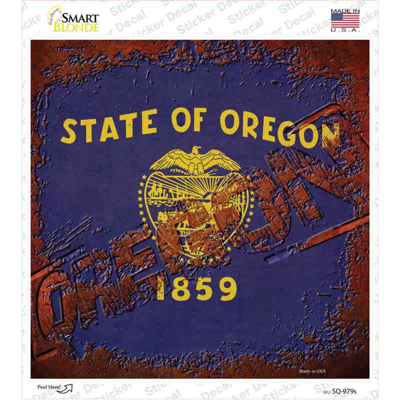 Oregon Rusty Stamped Novelty Square Sticker Decal