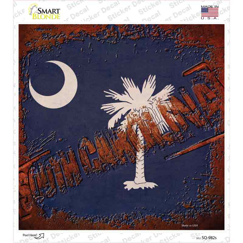 South Carolina Rusty Stamped Novelty Square Sticker Decal