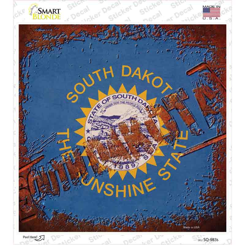 South Dakota Rusty Stamped Novelty Square Sticker Decal