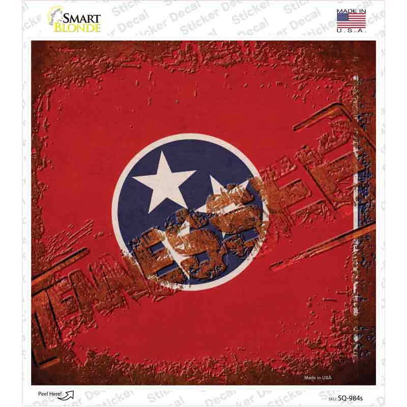 Tennessee Rusty Stamped Novelty Square Sticker Decal