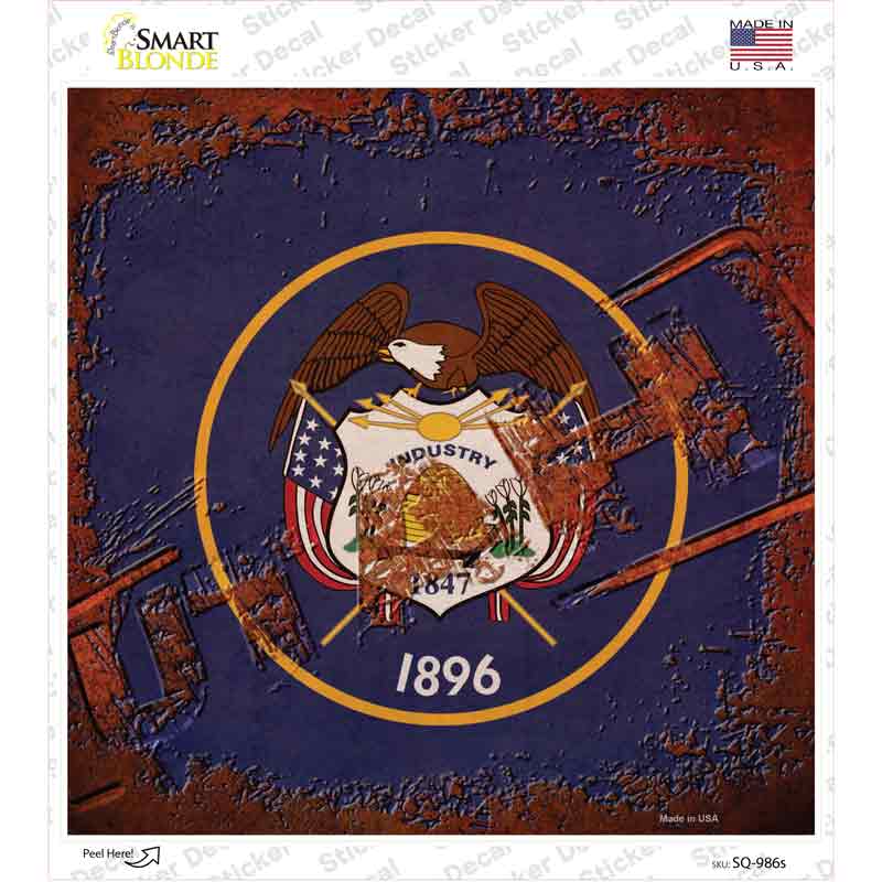 Utah Rusty Stamped Novelty Square Sticker Decal