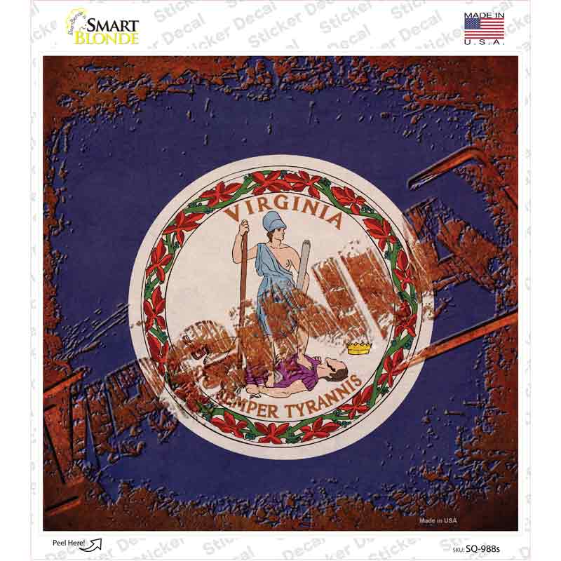 Virginia Rusty Stamped Novelty Square Sticker Decal