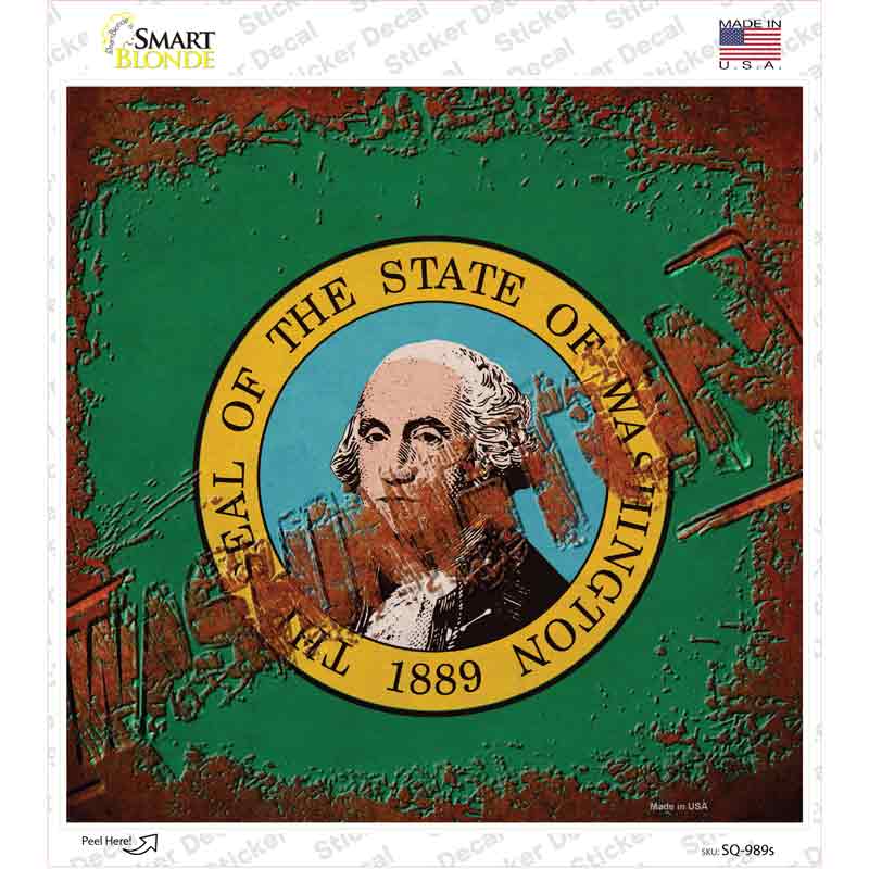Washington Rusty Stamped Novelty Square Sticker Decal