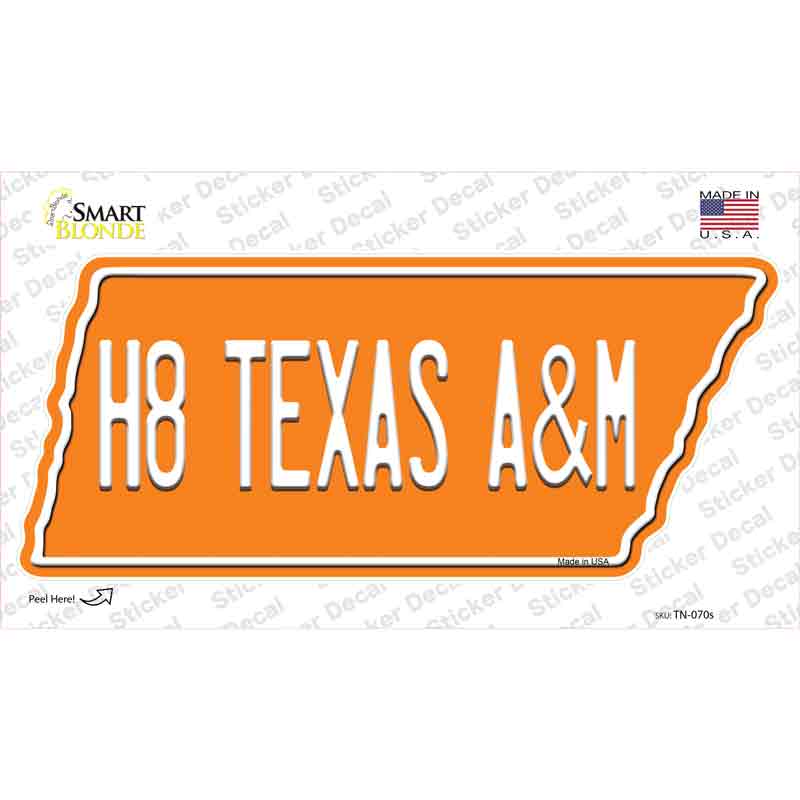 H8 Texas A&M Novelty Tennessee Shape Sticker Decal
