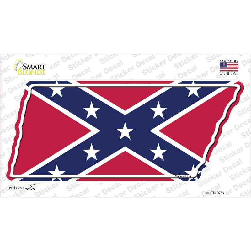 Confederate Flag Novelty Tennessee Shape Sticker Decal