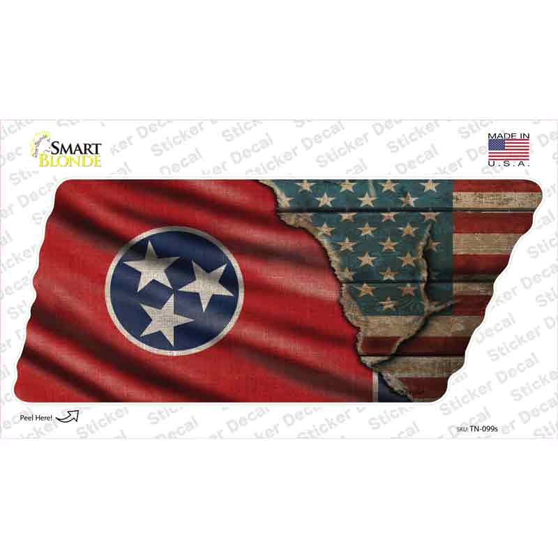 Tennessee American Flag Novelty Tennessee Shape Sticker Decal
