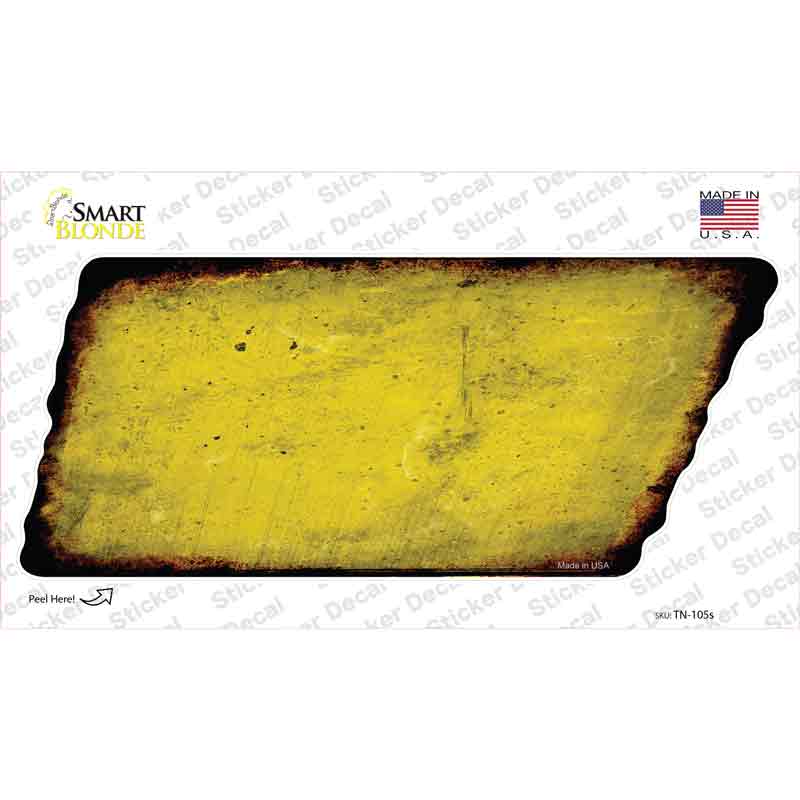 Yellow Solid Novelty Rusty Tennessee Shape Sticker Decal