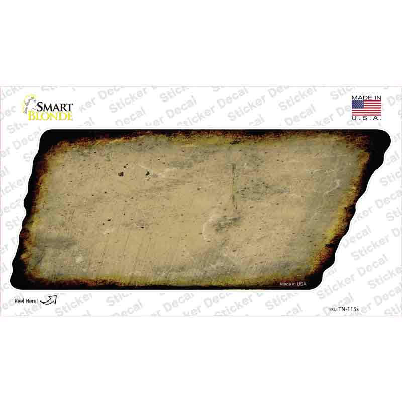 Gold Solid Novelty Rusty Tennessee Shape Sticker Decal