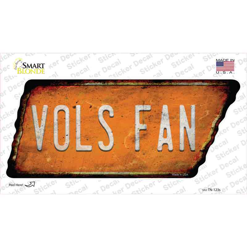 Vols Fan Novelty Rusty Tennessee Shape Sticker Decal
