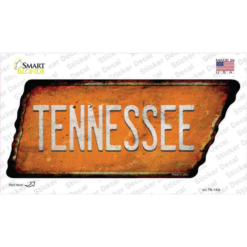 Tennessee Novelty Rusty Tennessee Shape Sticker Decal