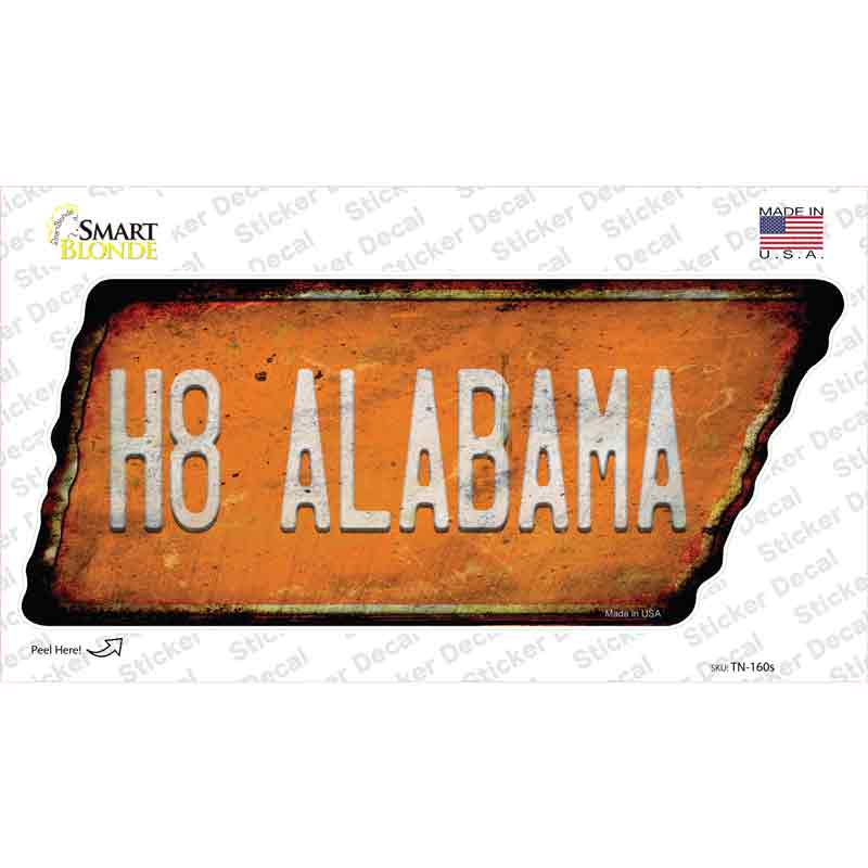H8 Alabama Novelty Rusty Tennessee Shape Sticker Decal