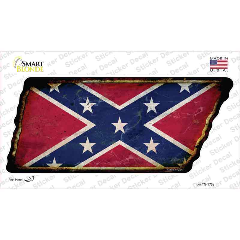 Confederate Flag Novelty Rusty Tennessee Shape Sticker Decal