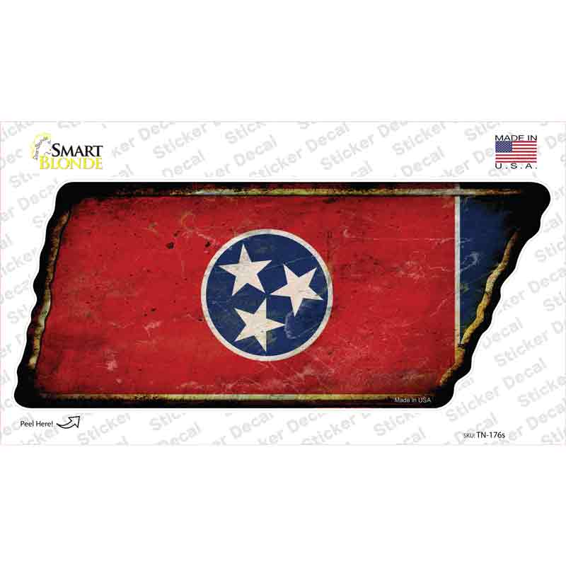 Tennessee Flag Novelty Rusty Tennessee Shape Sticker Decal