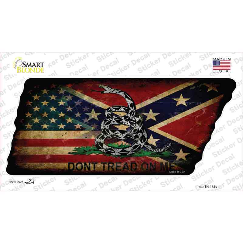 American Confederate Dont Tread Novelty Rusty Tennessee Shape Sticker Decal