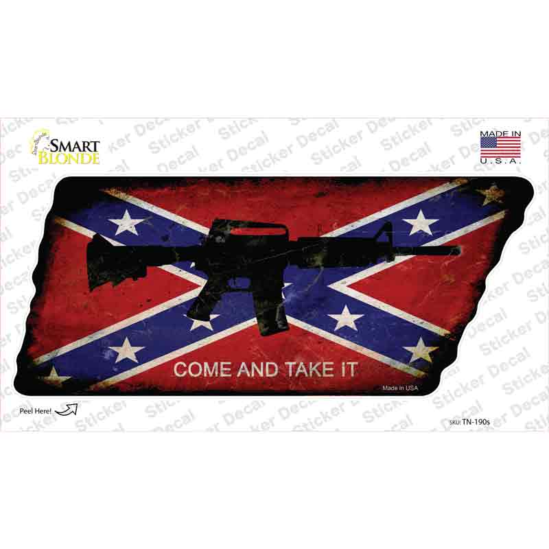 Come and Take It Novelty Rusty Tennessee Shape Sticker Decal