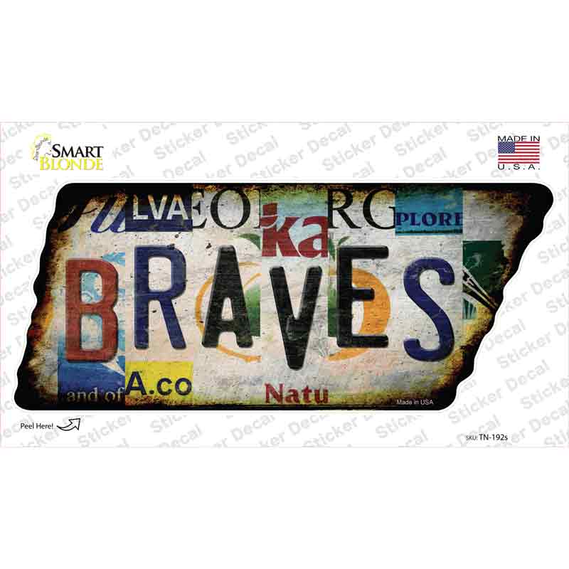 Braves Strip Art Novelty Rusty Tennessee Shape Sticker Decal