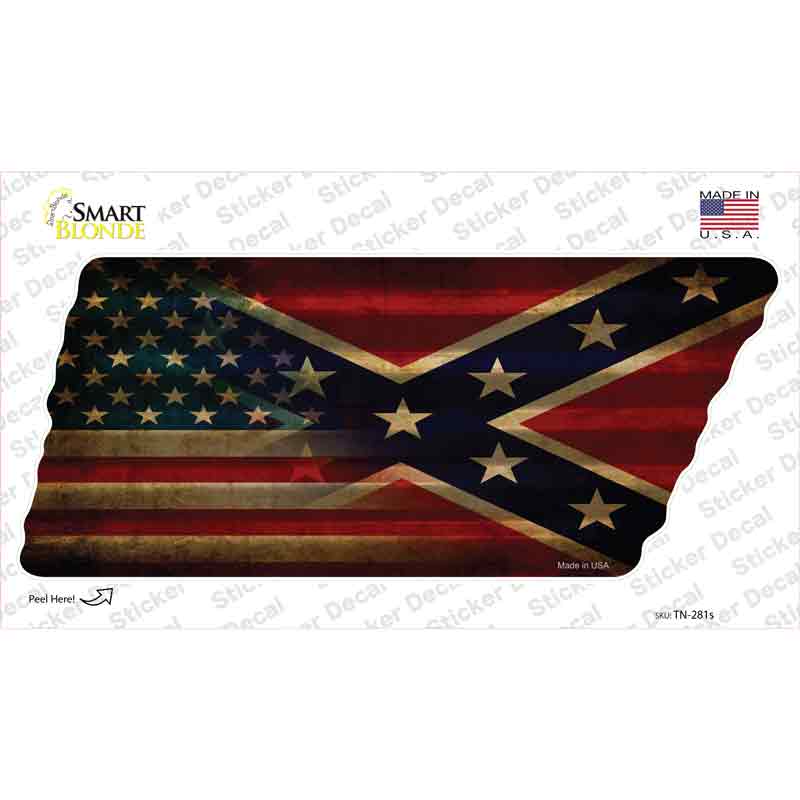 American Confederate Flag Novelty Corrugated Tennessee Shape Sticker Decal