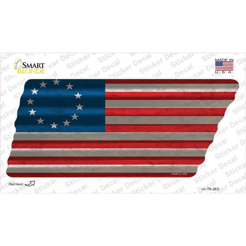 Betsy Ross American Flag Novelty Corrugated Tennessee Shape Sticker Decal