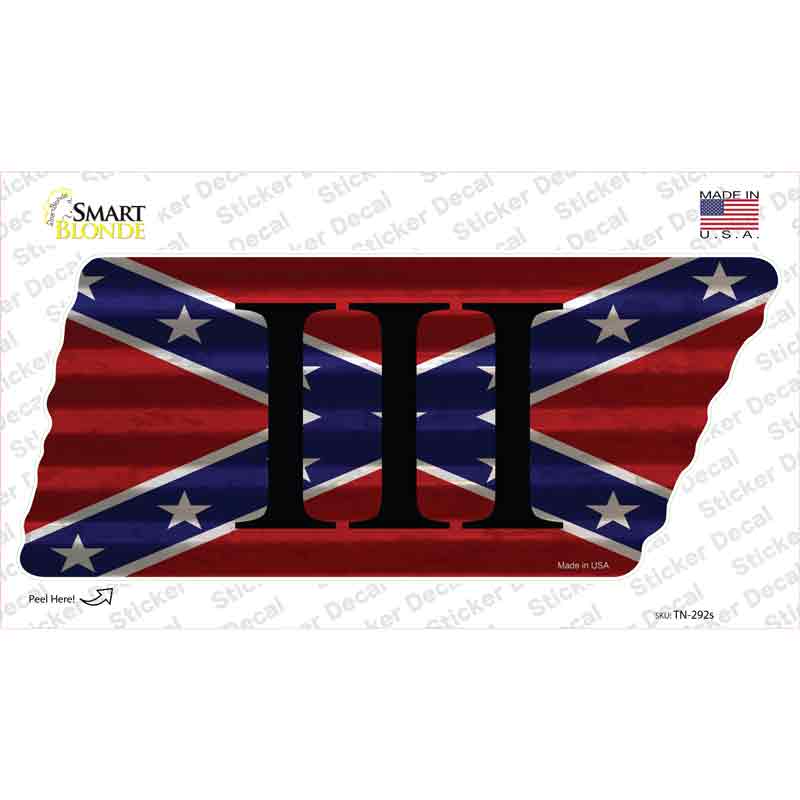 Confederate Three Percenter Novelty Corrugated Tennessee Shape Sticker Decal
