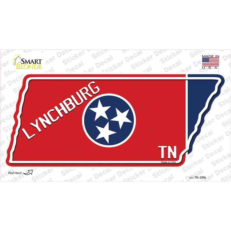 Lynchburg TN Flag Novelty Tennessee Shape Sticker Decal