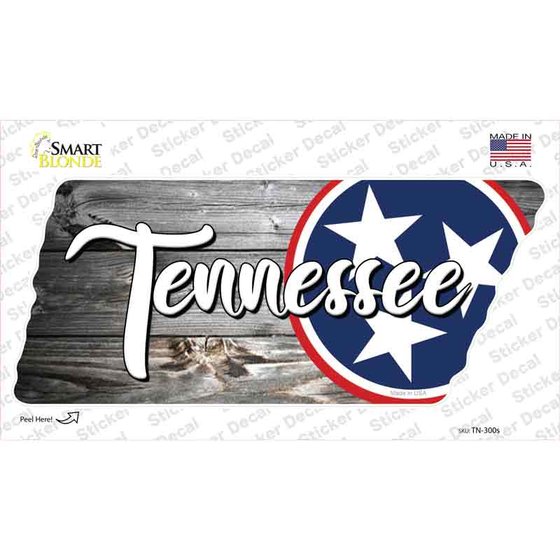 TN Tri Star on Wood Novelty Tennessee Shape Sticker Decal