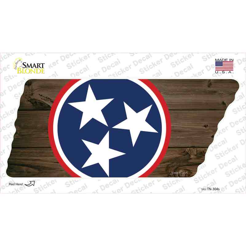 Tri Star on Dark Wood Novelty Tennessee Shape Sticker Decal