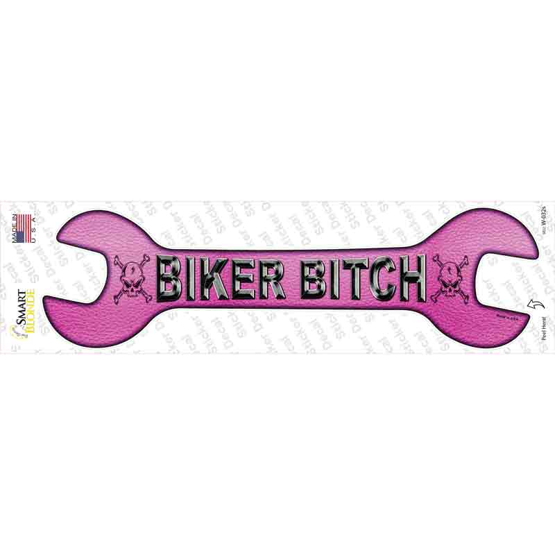 Biker Bitch Pink Novelty Wrench Sticker Decal